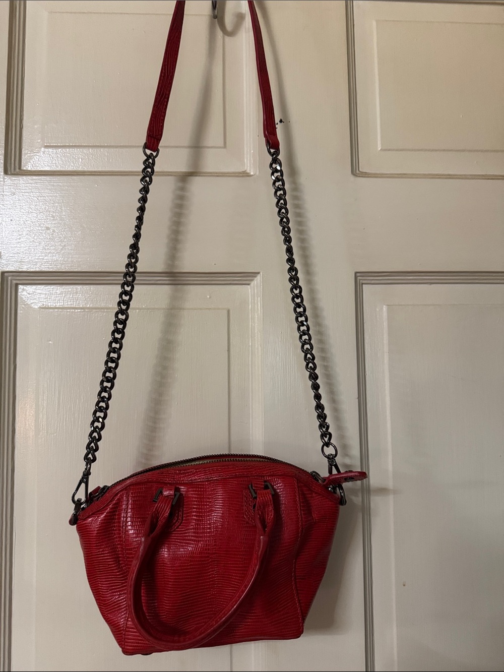 Alice + Olivia Red Textured Crossbody with Chain Strap